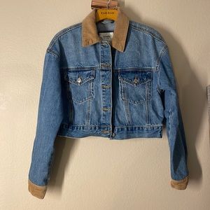 Corduroy collar cropped denim jacket